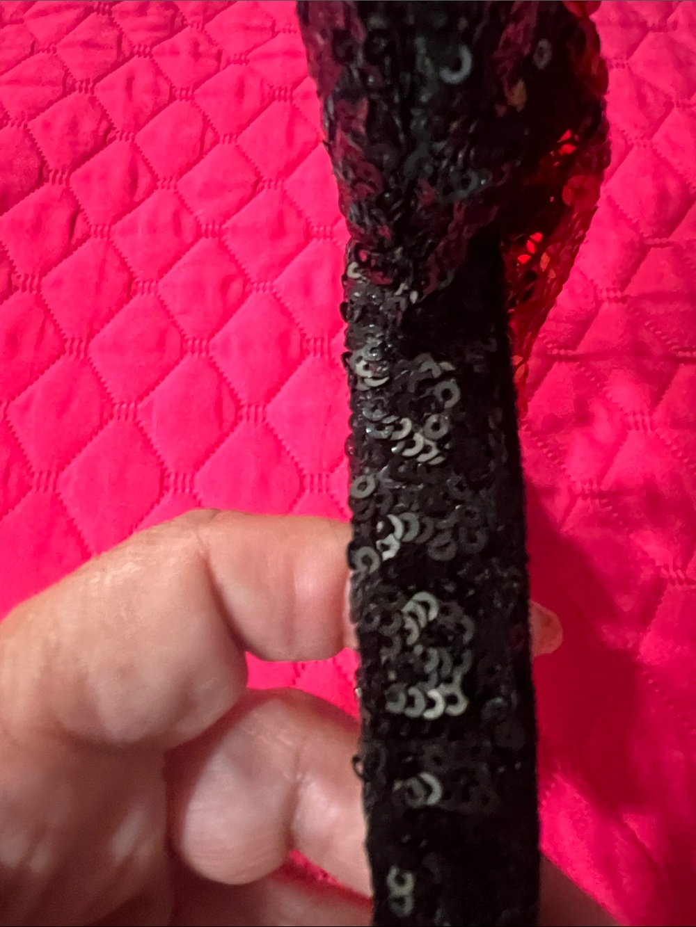 Black Sequin Mouse Ear Headband with Red Sequin Bow - Picture 5 of 10